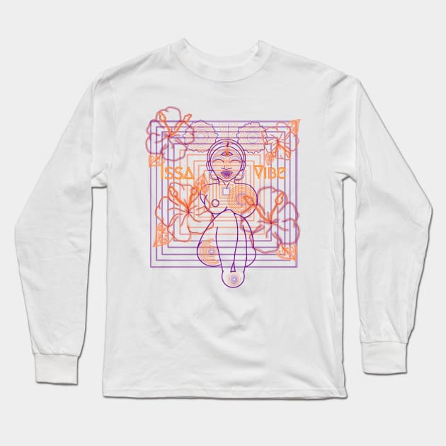 Psychedelic Issa Vibe Spacey Earth Girl (white bg, purple and goldish orange variation) Long Sleeve T-Shirt by VantaTheArtist